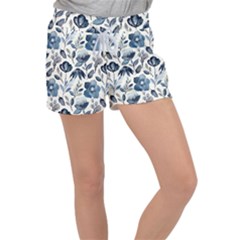 Indigo-watercolor-floral-seamless-pattern Women s Velour Lounge Shorts by uniart180623