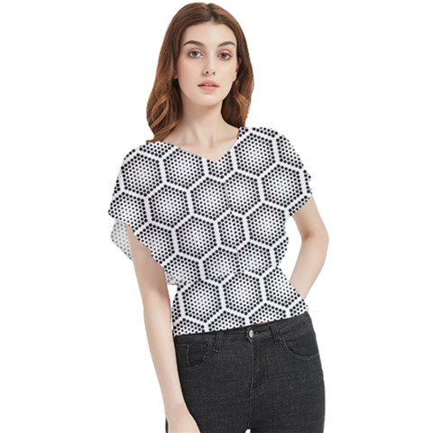 Halftone-tech-hexagons-seamless-pattern Butterfly Chiffon Blouse by uniart180623