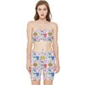 Seamless-pattern-with-many-funny-cute-superhero-dinosaurs-t-rex-mask-cloak-with-comics-style-inscrip Stretch Shorts and Tube Top Set View1