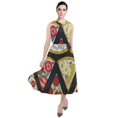 Vector-seamless-pattern-with-italian-pizza-top-view Round Neck Boho Dress by uniart180623