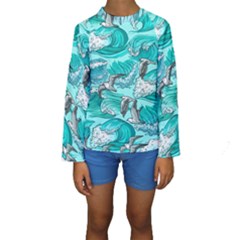 Sea-waves-seamless-pattern Kids  Long Sleeve Swimwear by uniart180623