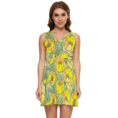 Seamless-pattern-with-graphic-spring-flowers Tiered Sleeveless Mini Dress by uniart180623