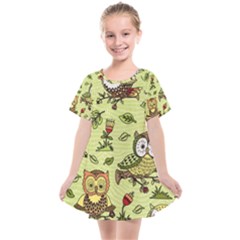 Seamless-pattern-with-flowers-owls Kids  Smock Dress by uniart180623