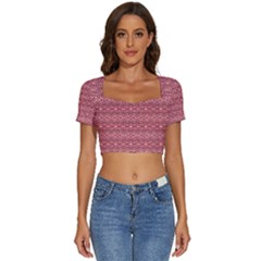 Pink-art-with-abstract-seamless-flaming-pattern Short Sleeve Square Neckline Crop Top  by uniart180623