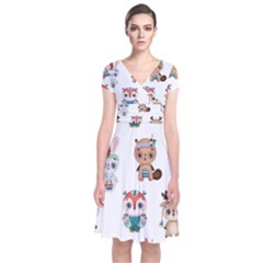 Cute-cartoon-boho-animals-seamless-pattern Short Sleeve Front Wrap Dress by uniart180623