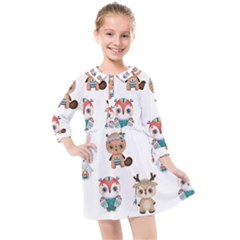 Cute-cartoon-boho-animals-seamless-pattern Kids  Quarter Sleeve Shirt Dress by uniart180623