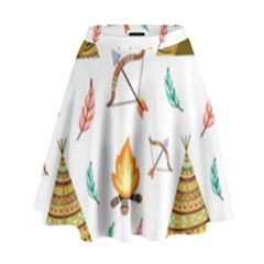 Cute-cartoon-native-american-seamless-pattern High Waist Skirt by uniart180623