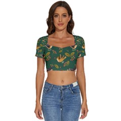 Cute-seamless-pattern-bird-with-berries-leaves Short Sleeve Square Neckline Crop Top  by uniart180623