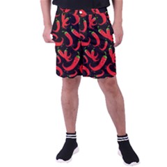 Seamless-vector-pattern-hot-red-chili-papper-black-background Men s Pocket Shorts by uniart180623