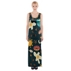 Seamless-pattern-with-breakfast-symbols-morning-coffee Thigh Split Maxi Dress by uniart180623