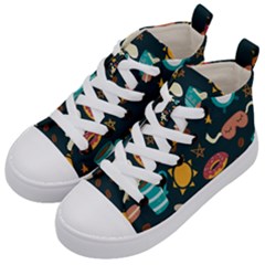 Seamless-pattern-with-breakfast-symbols-morning-coffee Kids  Mid-top Canvas Sneakers by uniart180623