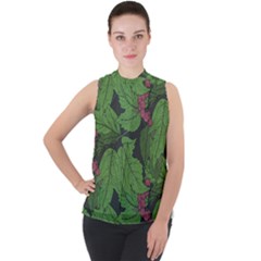 Seamless-pattern-with-hand-drawn-guelder-rose-branches Mock Neck Chiffon Sleeveless Top by uniart180623