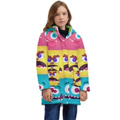 Monsters-emotions-scary-faces-masks-with-mouth-eyes-aliens-monsters-emoticon-set Kids  Hooded Longline Puffer Jacket by uniart180623