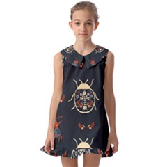 Floral-bugs-seamless-pattern Kids  Pilgrim Collar Ruffle Hem Dress by uniart180623