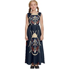 Floral-bugs-seamless-pattern Kids  Satin Sleeveless Maxi Dress by uniart180623