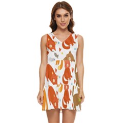 Seamless Pattern With Kittens White Background Tiered Sleeveless Mini Dress by uniart180623