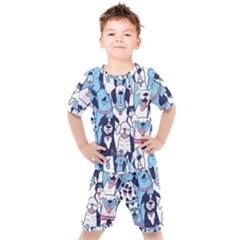 Dogs Seamless Pattern Kids  Tee And Shorts Set by uniart180623