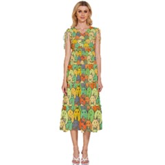 Seamless Pattern With Doodle Bunny V-neck Drawstring Shoulder Sleeveless Maxi Dress by uniart180623