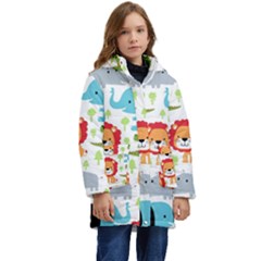 Seamless-pattern-vector-with-animals-cartoon Kids  Hooded Longline Puffer Jacket by uniart180623