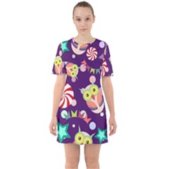 Owl-pattern-background Sixties Short Sleeve Mini Dress by uniart180623