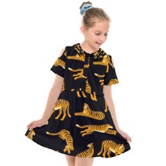 Seamless-exotic-pattern-with-tigers Kids  Short Sleeve Shirt Dress by uniart180623