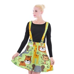 Seamless-pattern-vector-with-animals-wildlife-cartoon Suspender Skater Skirt by uniart180623