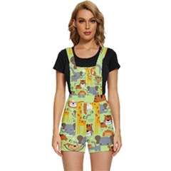 Seamless-pattern-vector-with-animals-wildlife-cartoon Short Overalls by uniart180623