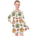 Background-with-owls-leaves-pattern Kids  Quarter Sleeve Shirt Dress View1