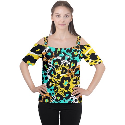 Seamless-leopard-wild-pattern-animal-print Cutout Shoulder Tee by uniart180623