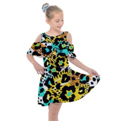 Seamless-leopard-wild-pattern-animal-print Kids  Shoulder Cutout Chiffon Dress by uniart180623