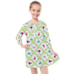 Birds-pattern-background Kids  Quarter Sleeve Shirt Dress by uniart180623