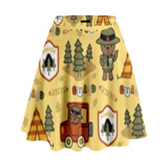 Seamless-pattern-funny-ranger-cartoon High Waist Skirt by uniart180623