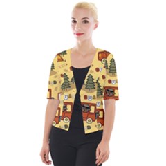 Seamless-pattern-funny-ranger-cartoon Cropped Button Cardigan by uniart180623