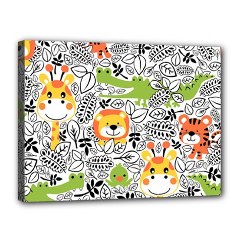 Seamless-pattern-with-wildlife-cartoon Canvas 16  X 12  (stretched) by uniart180623