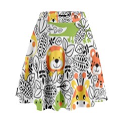 Seamless-pattern-with-wildlife-cartoon High Waist Skirt by uniart180623