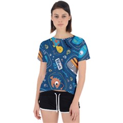 Seamless-pattern-vector-submarine-with-sea-animals-cartoon Open Back Sport Tee by uniart180623