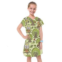 Seamless-pattern-with-trees-owls Kids  Drop Waist Dress by uniart180623