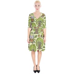 Seamless-pattern-with-trees-owls Wrap Up Cocktail Dress by uniart180623