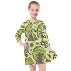 Seamless-pattern-with-trees-owls Kids  Quarter Sleeve Shirt Dress by uniart180623