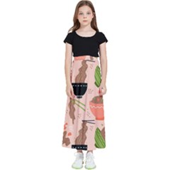 Japanese Street Food  Soba Noodle In Bowls Kids  Flared Maxi Skirt by uniart180623