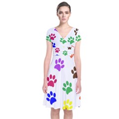 Pawprints-paw-prints-paw-animal Short Sleeve Front Wrap Dress by uniart180623