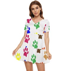 Pawprints-paw-prints-paw-animal Tiered Short Sleeve Babydoll Dress by uniart180623