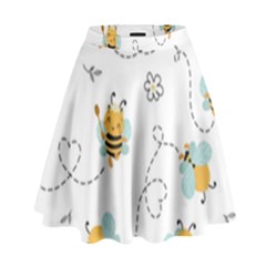 Bee Art Pattern Design Wallpaper Background Print High Waist Skirt by uniart180623