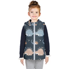 Dino Art Pattern Design Wallpaper Background Kids  Hooded Puffer Vest by uniart180623