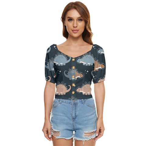 Dino Art Pattern Design Wallpaper Background Button Up Blouse by uniart180623