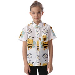 Art Bee Pattern Design Wallpaper Background Kids  Short Sleeve Shirt by uniart180623