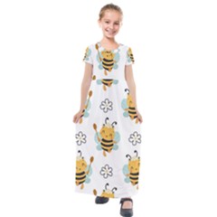 Art Bee Pattern Design Wallpaper Background Kids  Short Sleeve Maxi Dress by uniart180623