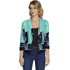 Buildings City Urban Destruction Background Women s Casual 3/4 Sleeve Spring Jacket by uniart180623