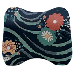 Waves Flowers Pattern Water Floral Minimalist Velour Head Support Cushion by uniart180623