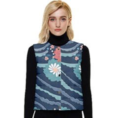 Waves Flowers Pattern Water Floral Minimalist Women s Button Up Puffer Vest by uniart180623